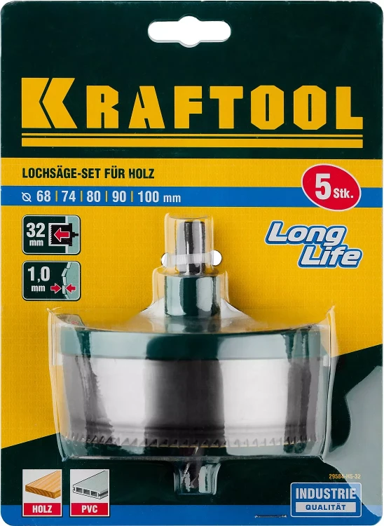 Пила сегментная наборная KRAFTOOL по дереву, 5 полотен: 68-74-80-90-100x32 мм 29584-H5-32 купить в Нижневартовске