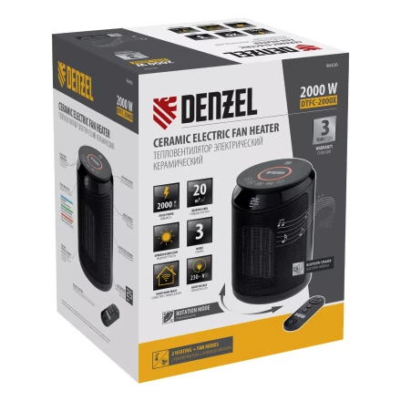 Тепловентилятор керамический Denzel DTFC-2000X, 2 кВт, wi-fi, пульт, динамик, вращение, 3 реж. 96426 купить в Нижневартовске