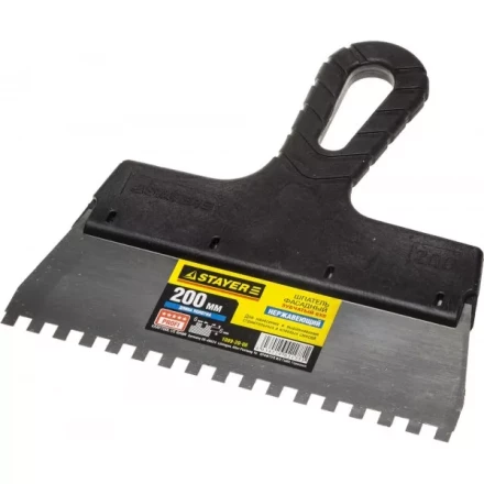Шпатель STAYER "PROFESSIONAL" нержавеющий зубчатый с пластмассовой ручкой, 200мм, зуб 6х6мм 1009-20-06 купить в Нижневартовске