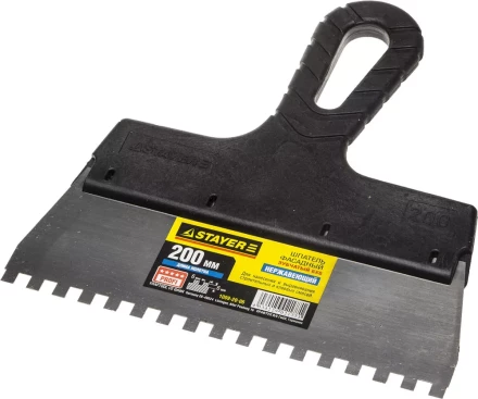 Шпатель STAYER "PROFESSIONAL" нержавеющий зубчатый с пластмассовой ручкой, 200мм, зуб 6х6мм 1009-20-06 купить в Нижневартовске