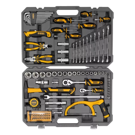 Набор инструментов Denzel 15803, 1/2", 1/4", CrV, S2, пластиковый кейс, 100 предметов купить в Нижневартовске
