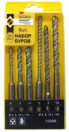 Набор буров SDS+ 6;8;10Х110 мм 6;8;10Х160 мм 6 штук пластиковый футляр Энкор 10996 купить в Нижневартовске