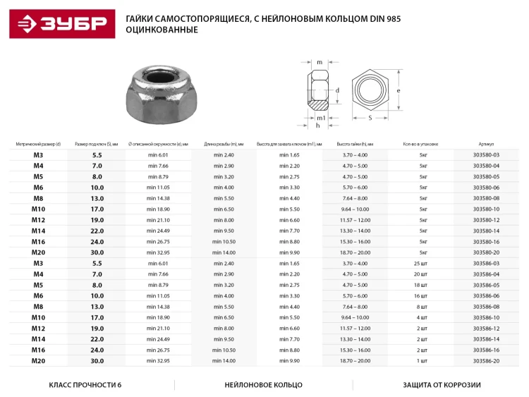 Гайка шестигранная, DIN 985, самостопорящаяся, с нейлоновым кольцом, кл. пр. 8, оцинкованная, M16, 100 шт, KRAFTOOL 303584-16 303584-16 купить в Нижневартовске