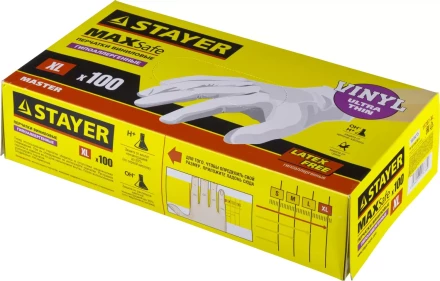 Перчатки STAYER "MASTER" виниловые экстратонкие, XL, 100шт 11207-XL купить в Нижневартовске
