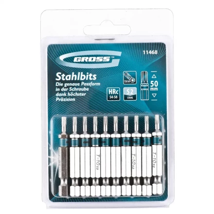 Набор бит TORX 10х50 сталь S2 10 шт GROSS 11468 купить в Нижневартовске