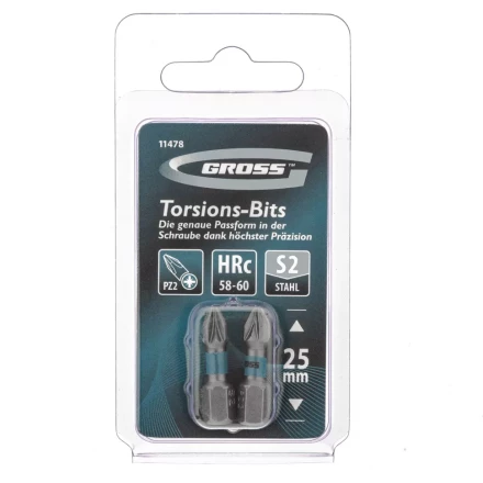 Набор бит торсионных PZ2x25 мм для ударных шуруповертов 2 шт. Gross 11478 купить в Нижневартовске