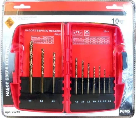 Набор сверл д/мет.Р6М5  10шт.(1-10мм) 6/6/36 25210 купить в Нижневартовске