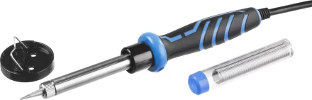 Паяльник ЗУБР "ПРОФЕССИОНАЛ" с двухкомпонентной рукояткой и защитным колпачком в наборе с припоем и подставкой, 60Вт, конус 55402-60_z01 купить в Нижневартовске