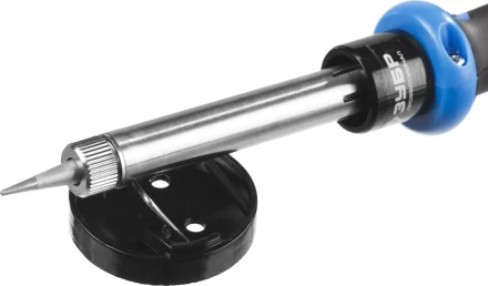 Паяльник ЗУБР "ПРОФЕССИОНАЛ" с двухкомпонентной рукояткой и защитным колпачком в наборе с припоем и подставкой, 60Вт, конус 55402-60_z01 купить в Нижневартовске