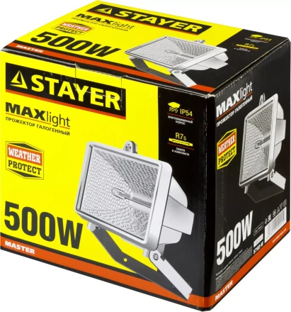 Прожектор STAYER "MASTER" MAXLight галогенный, с дугой крепления под установку, белый, 500Вт 57103-W купить в Нижневартовске