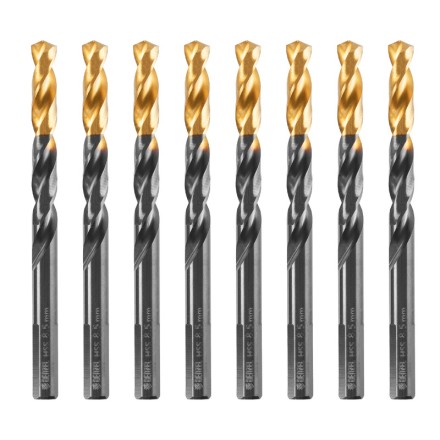 Сверло по металлу, 8,5 мм, HSS-Tin, Golden Tip, 8 шт. Denzel 717220 купить в Нижневартовске