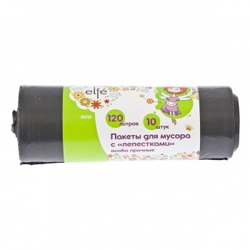 Пакеты для мусора с лепестками 120л*10 штук пвд особопрочные черные Elfe / 927317 купить в Нижневартовске