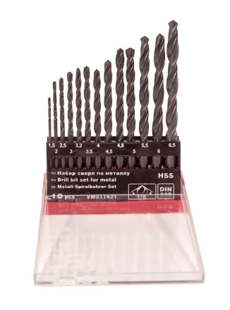 Набор сверл для металла HSS Ф1,5-6,5 мм 13 штук пластиковый футляр VMX 511621 купить в Нижневартовске