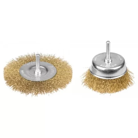 STAYER "PROFESSIONAL". Набор щеток-крацовок для дрели, витая стальная латунированная проволока 0,3мм, дисковая 100мм, чашечная 75мм, 2шт 35150-H2_z01 купить в Нижневартовске