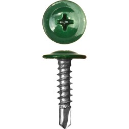 Саморезы ЗУБР с прессшайбой и сверлом по листовому металлу до 2мм, окрашенные в RAL-6005, PH2, 4,2х25мм, 400шт 300211-42-025-6005