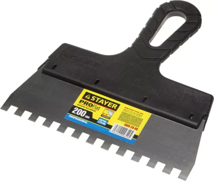 Шпатель STAYER "PROFESSIONAL" нержавеющий зубчатый с пластмассовой ручкой, 200мм, зуб 8х8мм 1009-20-08 купить в Нижневартовске