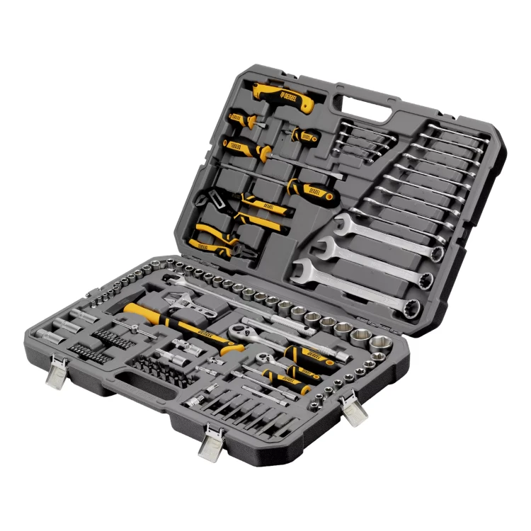 Набор инструментов Denzel 15804, 1/2", 1/4", CrV, S2, пластиковый кейс, 122 предмета купить в Нижневартовске