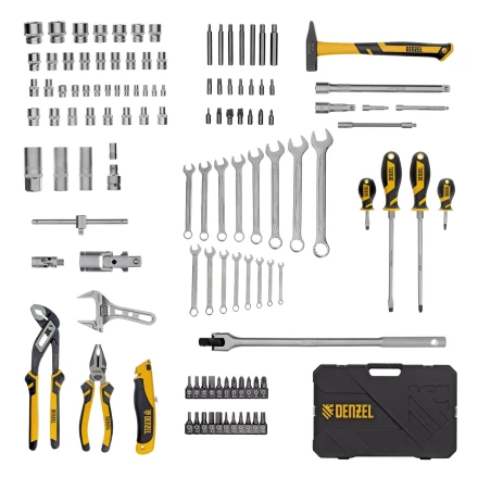 Набор инструментов Denzel 15804, 1/2", 1/4", CrV, S2, пластиковый кейс, 122 предмета купить в Нижневартовске