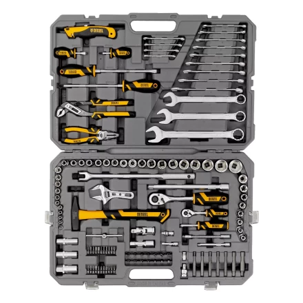 Набор инструментов Denzel 15804, 1/2", 1/4", CrV, S2, пластиковый кейс, 122 предмета купить в Нижневартовске