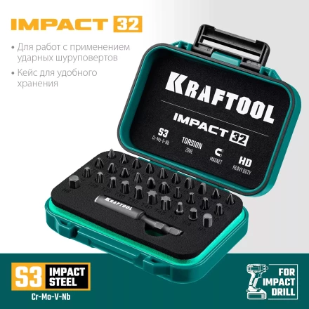 Набор ударных торсионных бит KRAFTOOL Impact, Cr-Mo-V-Nb сталь 26066-H32 купить в Нижневартовске