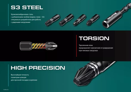 Набор ударных торсионных бит KRAFTOOL Impact, Cr-Mo-V-Nb сталь 26066-H32 купить в Нижневартовске