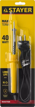 Паяльник STAYER "MASTER" с пластмассовой рукояткой и долговечным жалом, 40 Вт, конус 55305-40 купить в Нижневартовске