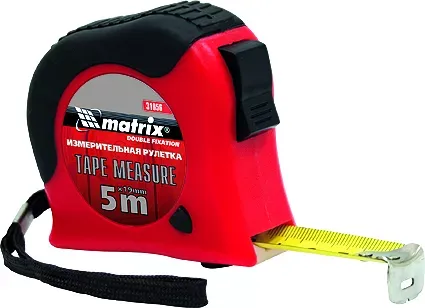 Рулетка Double  fixation 5 м х 19 мм обрезиненный корпус двойная плавная фиксация  MATRIX 31056 купить в Нижневартовске