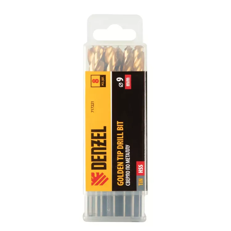 Сверло по металлу, 9 мм, HSS-Tin, Golden Tip, 8 шт. Denzel 717221 купить в Нижневартовске