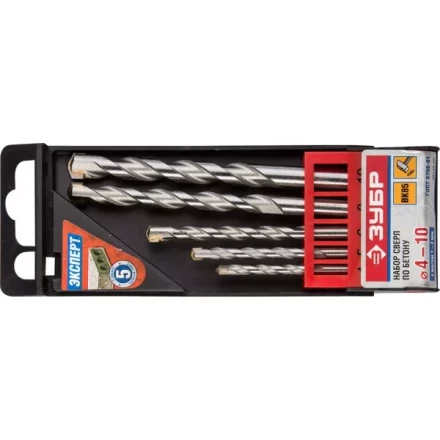 Набор ЗУБР Сверла по бетону ударные, 4-5-6-8-10 мм, пластиковый бокс, 5 шт 29140-H5 купить в Нижневартовске