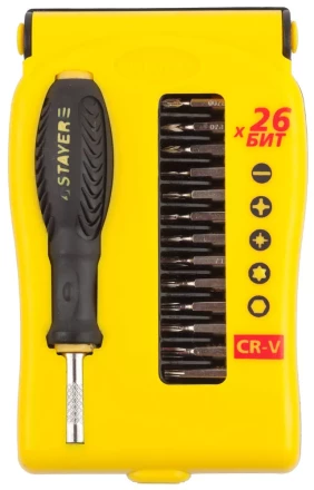 Набор STAYER: Отвертки для точных работ, Cr-V, Cr сменные биты, обрезиненная рукоятка, 28предметов 25614-H28 купить в Нижневартовске