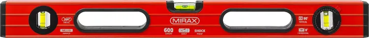 Уровень коробчатый усиленный MIRAX, фрезерованная поверхность, утолщенный профиль, 3 противоударных ампулы (1 поворотная на 360 град), с ручками, 60 см 34603-060 купить в Нижневартовске