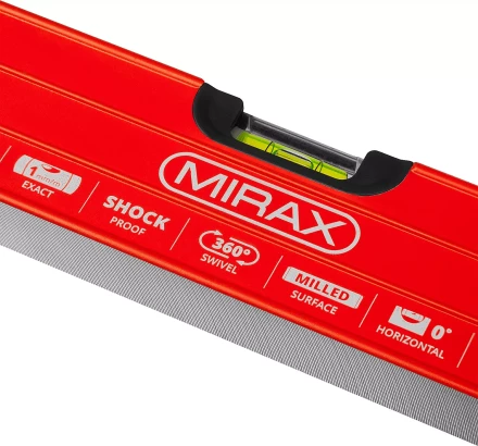 Уровень коробчатый усиленный MIRAX, фрезерованная поверхность, утолщенный профиль, 3 противоударных ампулы (1 поворотная на 360 град), с ручками, 60 см 34603-060 купить в Нижневартовске