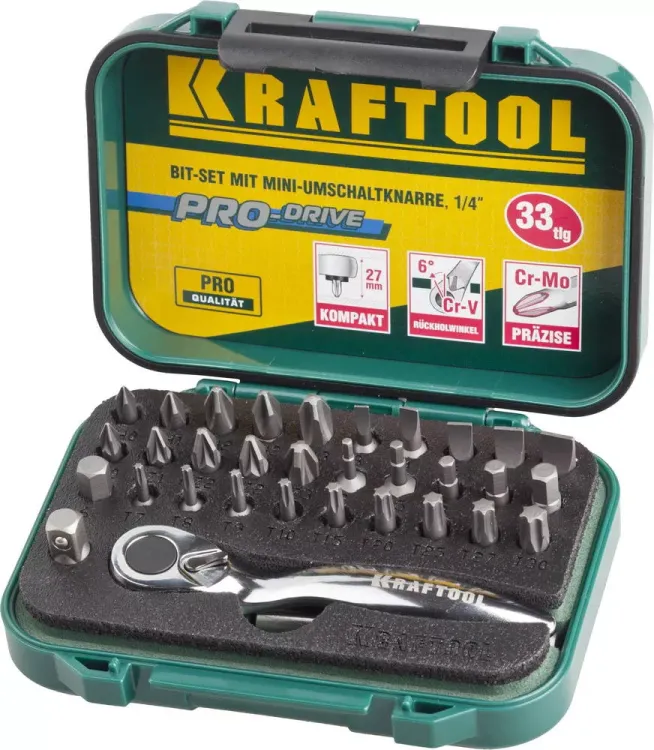 PRO. Наборы в боксе: БИТЫ KRAFTOOL PRO-Drive 26157-H33 купить в Нижневартовске