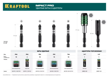 Биты для ударных шуруповертов KRAFTOOL Impact Pro PH 26191-2-50-S2 купить в Нижневартовске