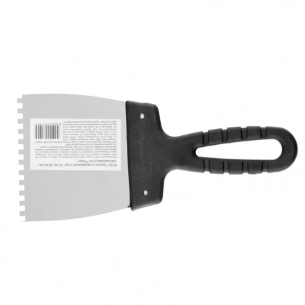 Шпатель из нержавеющей стали 100 мм зуб 4 х 4 мм пластмассовая ручка Россия 85138 купить в Нижневартовске