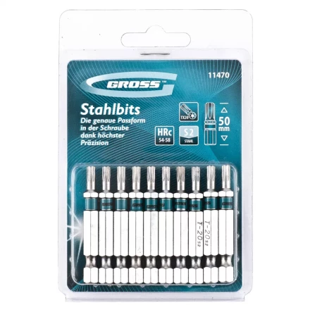 Набор бит TORX 20х50 сталь S2 10 шт GROSS 11470 купить в Нижневартовске