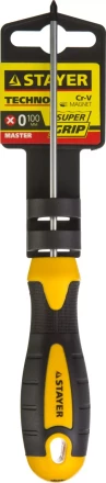 Отвертка STAYER "MASTER" "ТECHNO", двухкомпонентная рукоятка, магнитный наконечник, Cr-V, PH0x100мм 2508-0-10_z02 купить в Нижневартовске