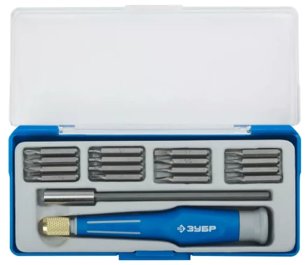 Набор ЗУБР Отвертка "ЭКСПЕРТ" для точных работ, CR-V, двухкомп. рукоятка, удлинитель 120мм, сменные биты, 18предметов 25623-H18 купить в Нижневартовске
