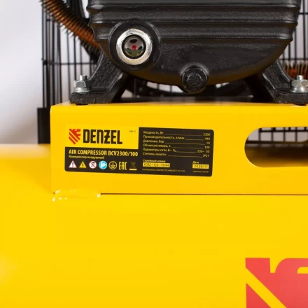 Компрессор воздушный рем. привод BCV2300/100, 2,3 кВт, 100 литров, 440 л/мин Denzel 58111 купить в Нижневартовске