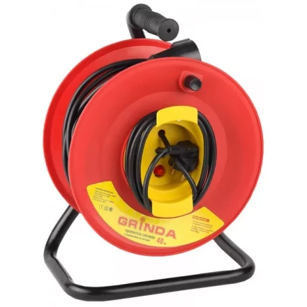 Удлинитель на катушке, 1 гнездо, евророзетка, 40м, заземление, защита от перегрузки, GRINDA 8-43665-40 купить в Нижневартовске