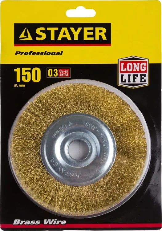 STAYER "PROFESSIONAL". Щетка дисковая для УШМ, витая стальная латунированная проволока 0,3мм, 150ммх22мм 35122-150 купить в Нижневартовске
