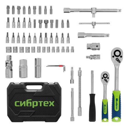 Набор инструментов Сибртех 13388, 1/2&quot;, 1/4&quot;, пластиковый кейс, 94 предмета купить в Нижневартовске