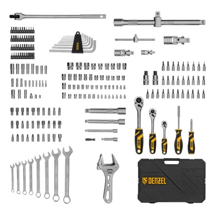 Набор инструментов Denzel 15807, 1/2&quot;, 1/4&quot;, 3/8&quot;, CrV, S2, пластиковый кейс, 216 предметов купить в Нижневартовске