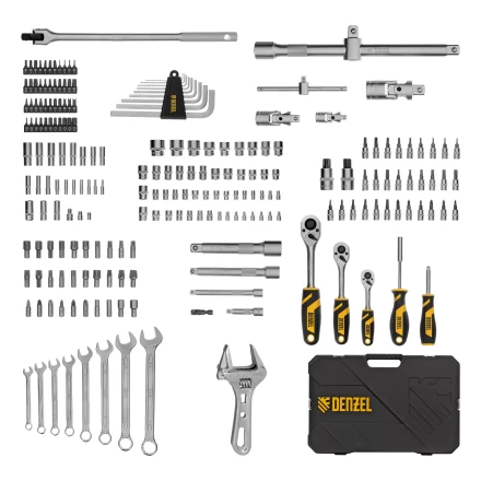 Набор инструментов Denzel 15807, 1/2", 1/4", 3/8", CrV, S2, пластиковый кейс, 216 предметов купить в Нижневартовске