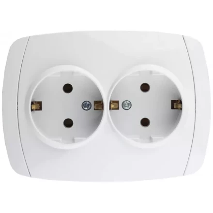 Розетка СВЕТОЗАР "CITY LIGHT" двойная в сборе, с заземлением, цвет белый, 16А/~250В SV-54207-W купить в Нижневартовске