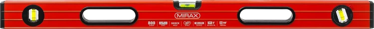 Уровень коробчатый усиленный MIRAX, фрезерованная поверхность, утолщенный профиль, 3 противоударных ампулы (1 поворотная на 360 град), с ручками, 80 см 34603-080 купить в Нижневартовске