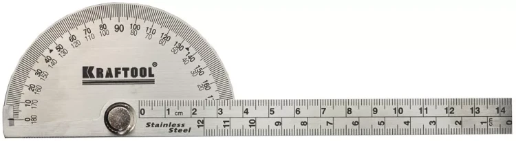 Транспортир KRAFTOOL с линейкой из нержавеющей стали, 200мм 34290 купить в Нижневартовске