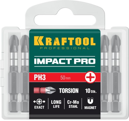 Биты для ударных шуруповертов KRAFTOOL Impact Pro PH 26191-3-50-S10 купить в Нижневартовске
