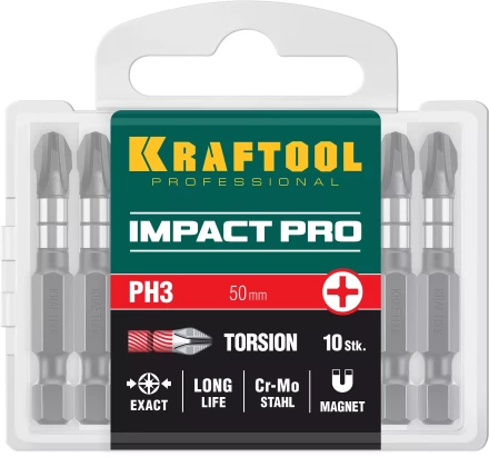 Биты для ударных шуруповертов KRAFTOOL Impact Pro PH 26191-3-50-S10 купить в Нижневартовске