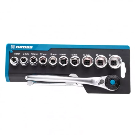 Набор торцевых головок трещотка 120 зубьев 12 предметов 3/8" CrV Gross 14139 купить в Нижневартовске